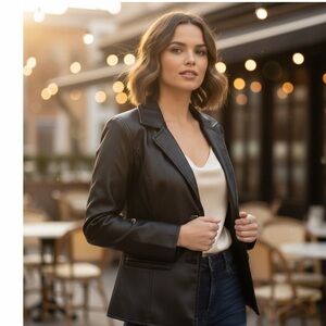 Emporio Collezione Black Faux Leather Blazer Jacket‎ NWT Women’s Size M